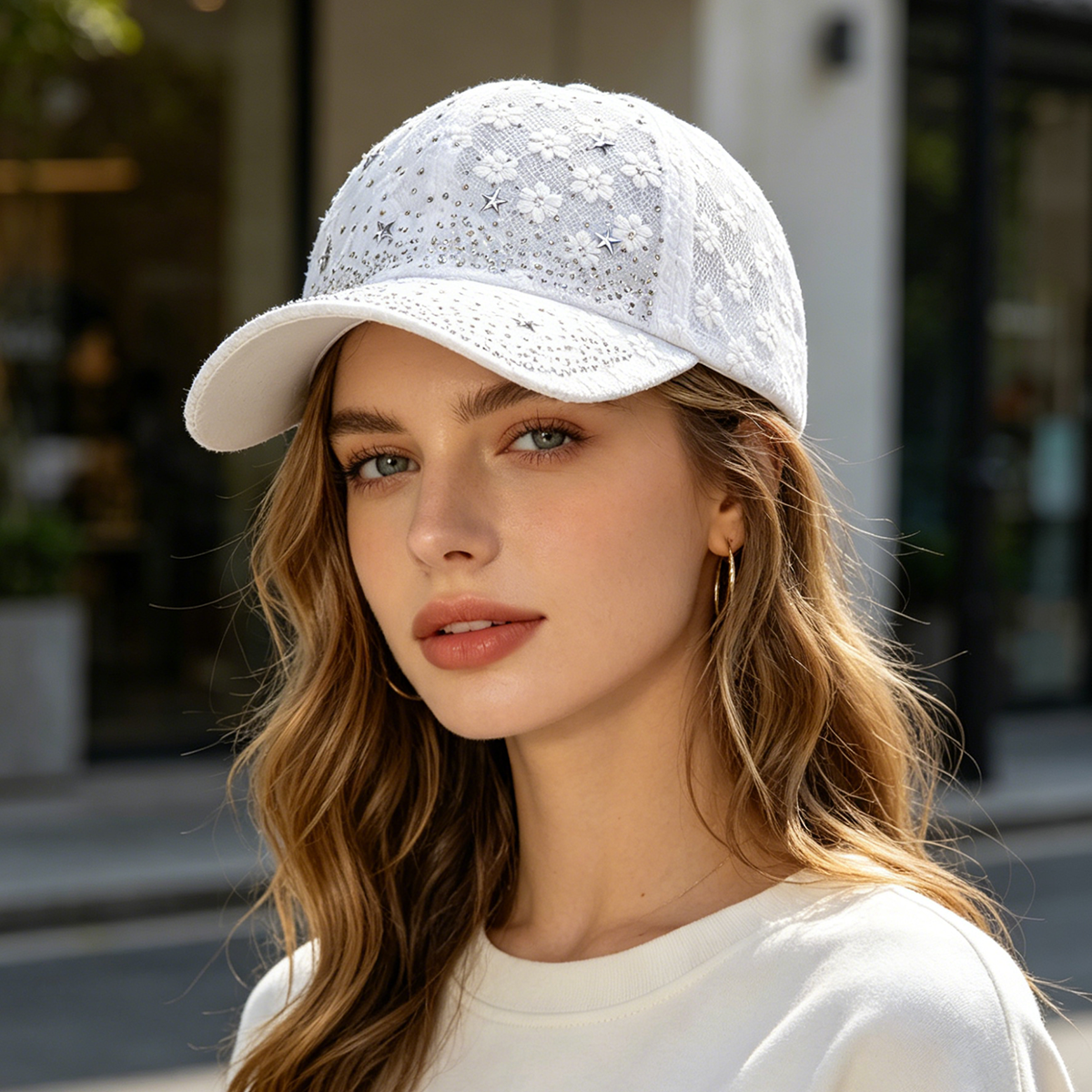 Shiny Rhinestone Lace Flower B - Baseball Cap Structured reseña y precio