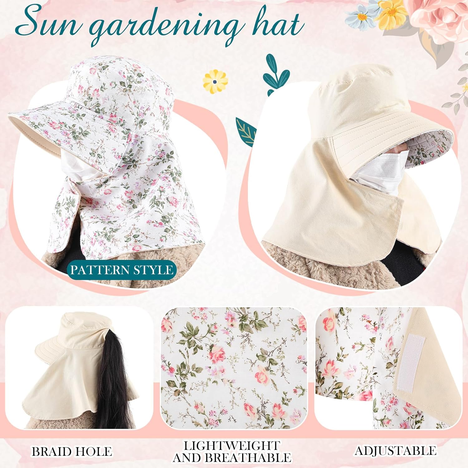 2 Pcs Floral Garden Hat for Wo - Sun Hat Wide Brim reseña y precio