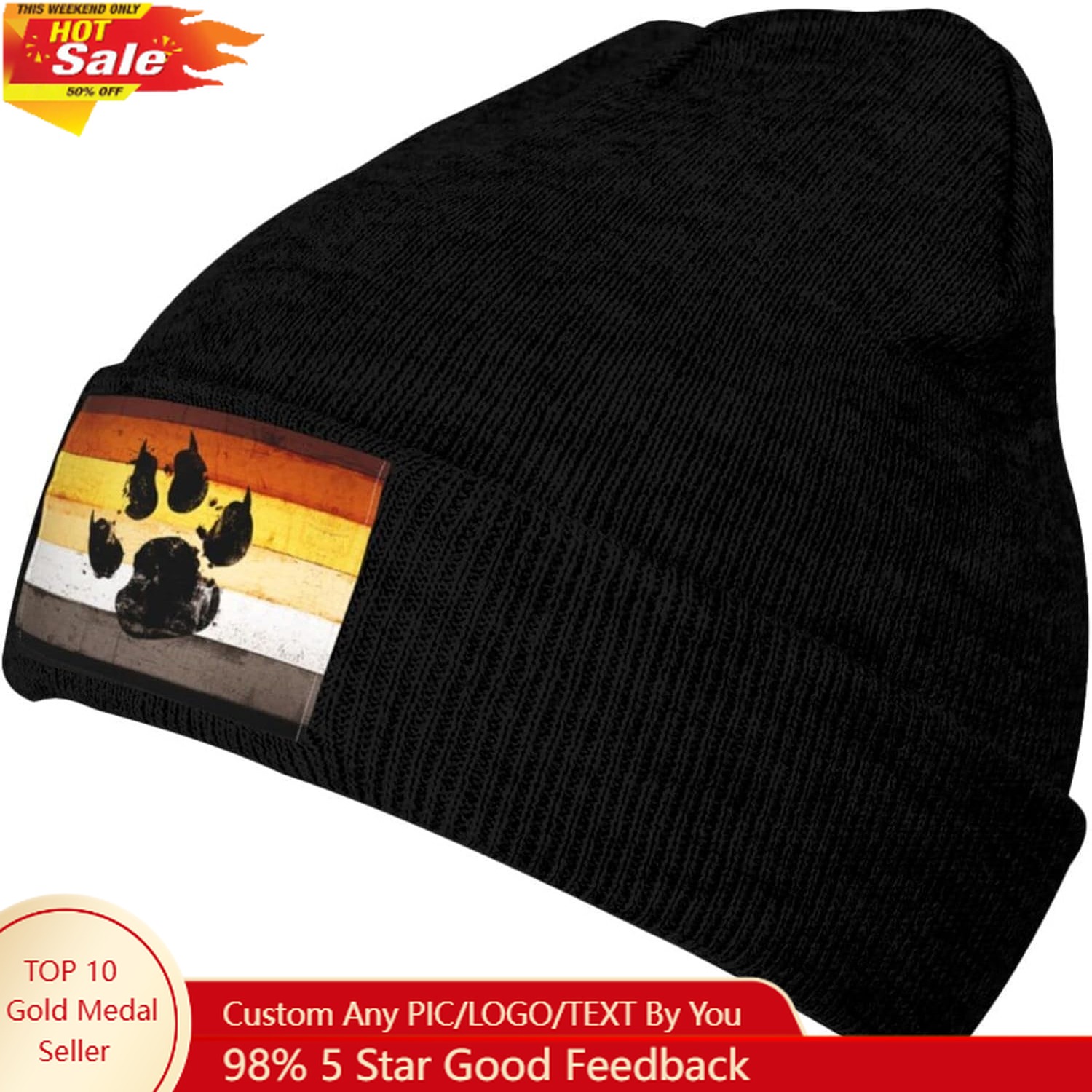 Gay Flag Bear paw LGBT Knit Be - Beanie Cuffed Knit reseña y precio